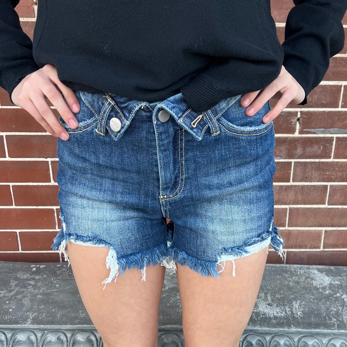 Denim Folded Waist Shorts