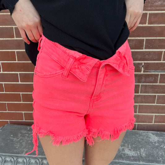 Hot Pink Folded Waist Shorts